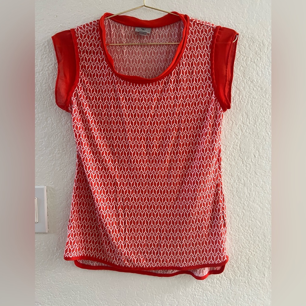 Women’s Valentine Blouse, Worthington, Red, Round Neck, Size S